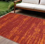 6' X 9' Red And Orange Abstract Indoor Outdoor Area Rug
