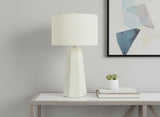 29" White Ceramic Geometric Table Lamp With Ivory Drum Shade