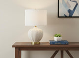 21" Gold and White Urn Table Lamp With Ivory Drum Shade
