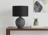 23" Black Ceramic Round Table Lamp With Black Drum Shade