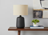 24" Black Ceramic Round Table Lamp With Beige Drum Shade