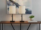 Set of Two 17" Black Metal Candlestick USB Table Lamps With Beige Drum Shade