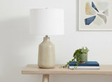 24" Beige Concrete Urn Table Lamp With Ivory Drum Shade