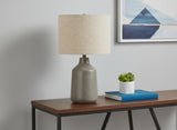 24" Gray Concrete Urn Table Lamp With Beige Drum Shade