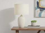 25" Cream Ceramic Urn Table Lamp With Cream Drum Shade