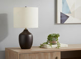 22" Black Ceramic Urn Table Lamp With Ivory Drum Shade