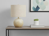 20" Beige Concrete Round Table Lamp With Beige Drum Shade