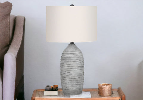 27" Gray Cylinder Table Lamp With Ivory Drum Shade