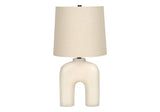 25" Cream Geometric Table Lamp With Beige Empire Shade