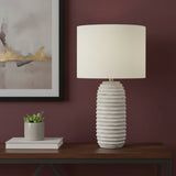 28" Cream Geometric Table Lamp With Cream Drum Shade