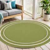 4' Green And Ivory Round Indoor Outdoor Area Rug