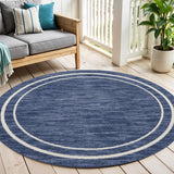 6' Navy Blue And Ivory Round Indoor Outdoor Area Rug