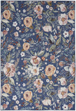 4' X 6' Blue and Pink Floral Power Loom Non Skid Area Rug