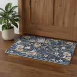 3' X 5' Blue And Pink Floral Distressed Washable Non Skid Area Rug