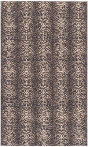 3' X 5' Yellow and Brown Leopard Print Power Loom Washable Non Skid Area Rug