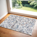 3' X 5' Ivory and Blue Floral Power Loom Washable Non Skid Area Rug