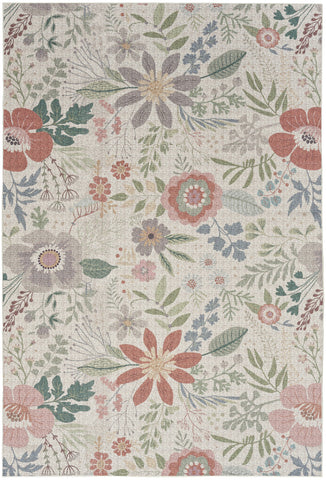 4' X 6' Gray and Pink Floral Power Loom Washable Non Skid Area Rug