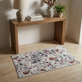 3' X 5' Pink and Ivory Floral Power Loom Washable Non Skid Area Rug