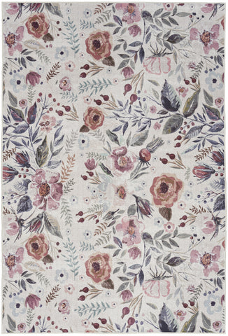 4' X 6' Pink and Ivory Floral Power Loom Washable Non Skid Area Rug