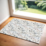 3' X 5' Green and Ivory Floral Power Loom Washable Non Skid Area Rug