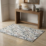 3' X 5' Green and Ivory Floral Power Loom Washable Non Skid Area Rug