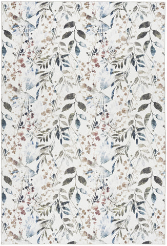 4' X 6' Green and Ivory Floral Power Loom Washable Non Skid Area Rug