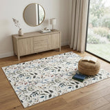 4' X 6' Green and Ivory Floral Power Loom Washable Non Skid Area Rug
