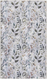 3' X 5' Gray and Blue Floral Power Loom Washable Non Skid Area Rug