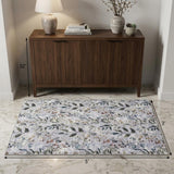 3' X 5' Gray and Blue Floral Power Loom Washable Non Skid Area Rug