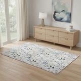 4' X 6' Gray And Blue Floral Washable Non Skid Area Rug