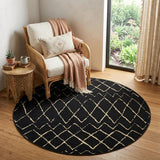 5' Beige and Black Round Abstract Power Loom Area Rug