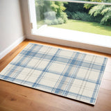2' X 4' Blue and Ivory Plaid Power Loom Area Rug
