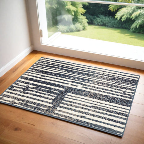 2' X 4' Blue and Gray Striped Power Loom Area Rug