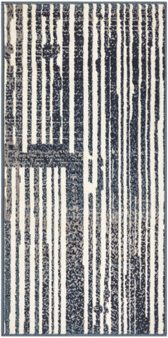 2' X 4' Blue and Gray Striped Power Loom Area Rug