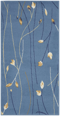 2' X 4' Blue And Beige Floral Vines Area Rug
