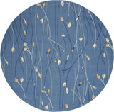 5' Blue and Beige Round Floral Vines Power Loom Area Rug