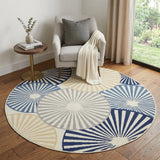 5' Blue and Beige Round Geometric Power Loom Area Rug