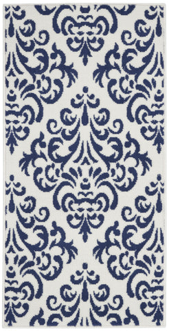 2' X 4' Blue And White Damask Area Rug