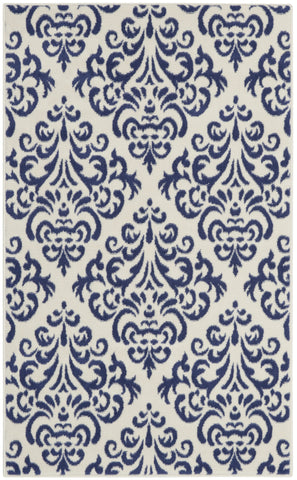 3' X 5' Blue and White Damask Power Loom Area Rug
