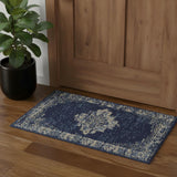 2' X 4' Navy Blue And Cream Medallion Distressed Area Rug