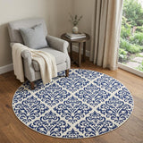 5' Blue and White Round Damask Power Loom Area Rug