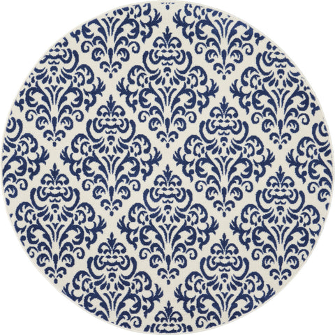 5' Blue and White Round Damask Power Loom Area Rug
