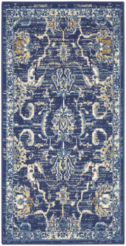 3' X 5' Blue and Gold Oriental Power Loom Area Rug