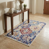 3' X 5' Ivory Red and Blue Ogee Distressed Non Skid Area Rug