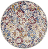 5' Ivory Red and Blue Ogee Distressed Non Skid Round Rug