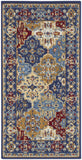 2' X 4' Red Blue And Light Brown Ogee Distressed Area Rug