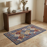 3' X 5' Red Blue and Light Brown Ogee Distressed Non Skid Area Rug