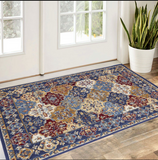 3' X 5' Red Blue and Light Brown Ogee Distressed Non Skid Area Rug