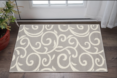 2' X 4' Gray and Ivory Floral Vines Power Loom Area Rug