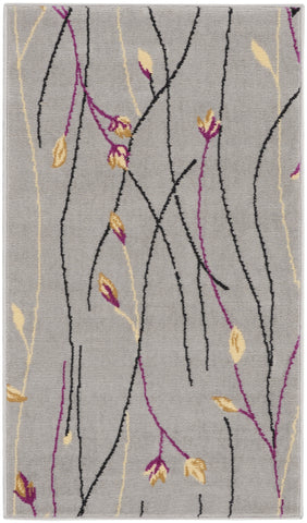 2' X 4' Gray and Pink Floral Power Loom Area Rug